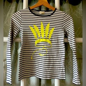 Mini Boden size 9-10 years girls navy & white striped long sleeve cotton top